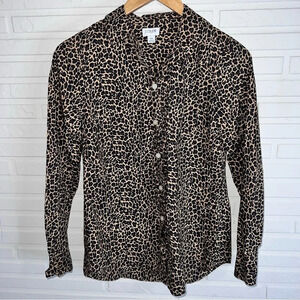 J. Crew Cheetah Print Cotton Long Sleeve Button Down Top, Women’s Size XS